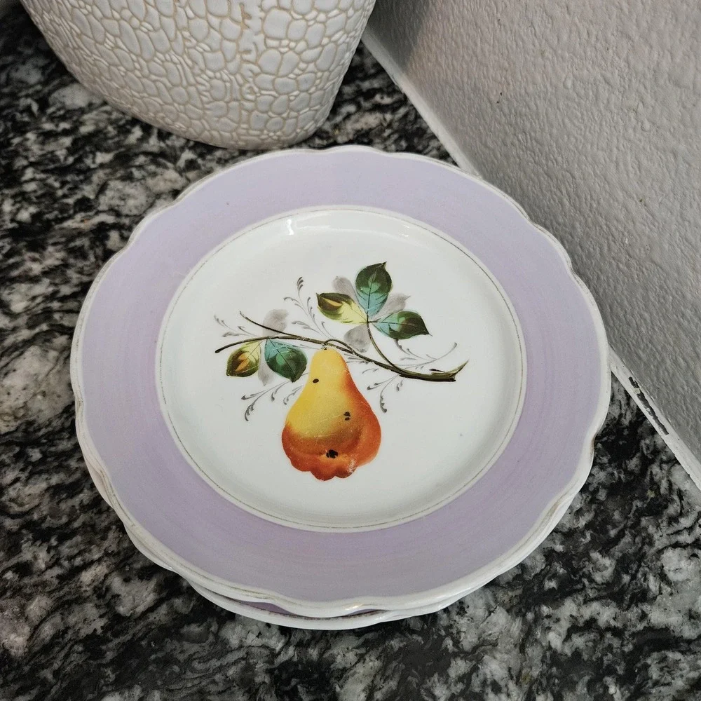 Antique Hand Painted Limoges Porcelain Fruit Motifs Dessert Plates‎